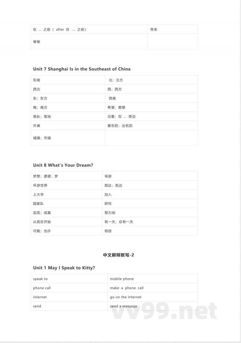 陕旅版英语六年级下册单词表 单词默写表表