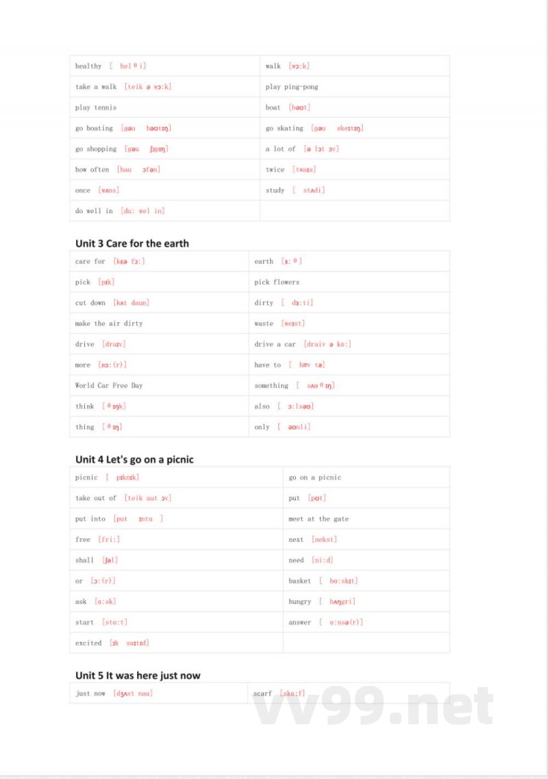 陕旅版英语六年级上册单词表 单词默写表表