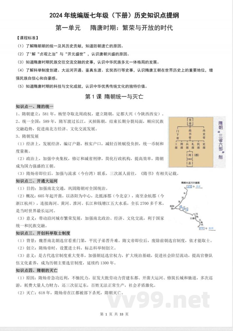 统编版七年级下册历史知识点提纲