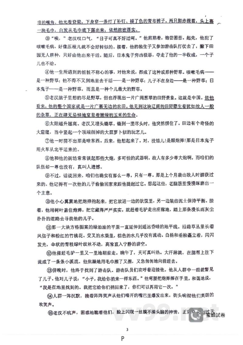 浙江省杭州外国语学校2023-2024学年七年级上学期第三次月考语文试卷