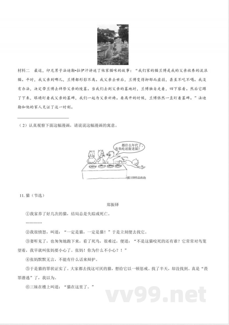 第17课《猫》同步练习 (含解析) 2025—2026学年统编版语文七年级上册 第17课《猫》同步练习 (含解析) 2025—2026学年统编版语文七年级上册