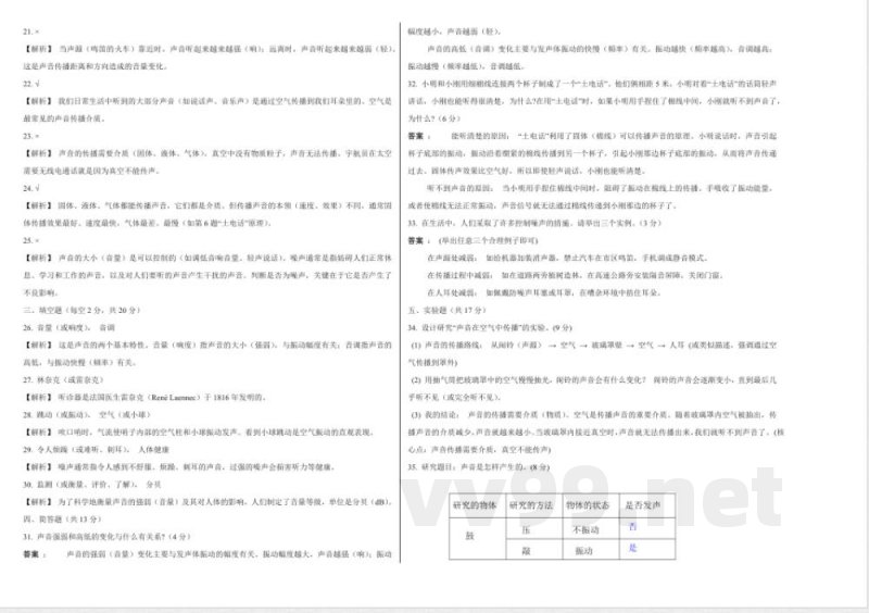 A3 第一单元 声音(单元测试)科学湘科版四年级上册 A3 第一单元 声音(单元测试)科学湘科版四年级上册