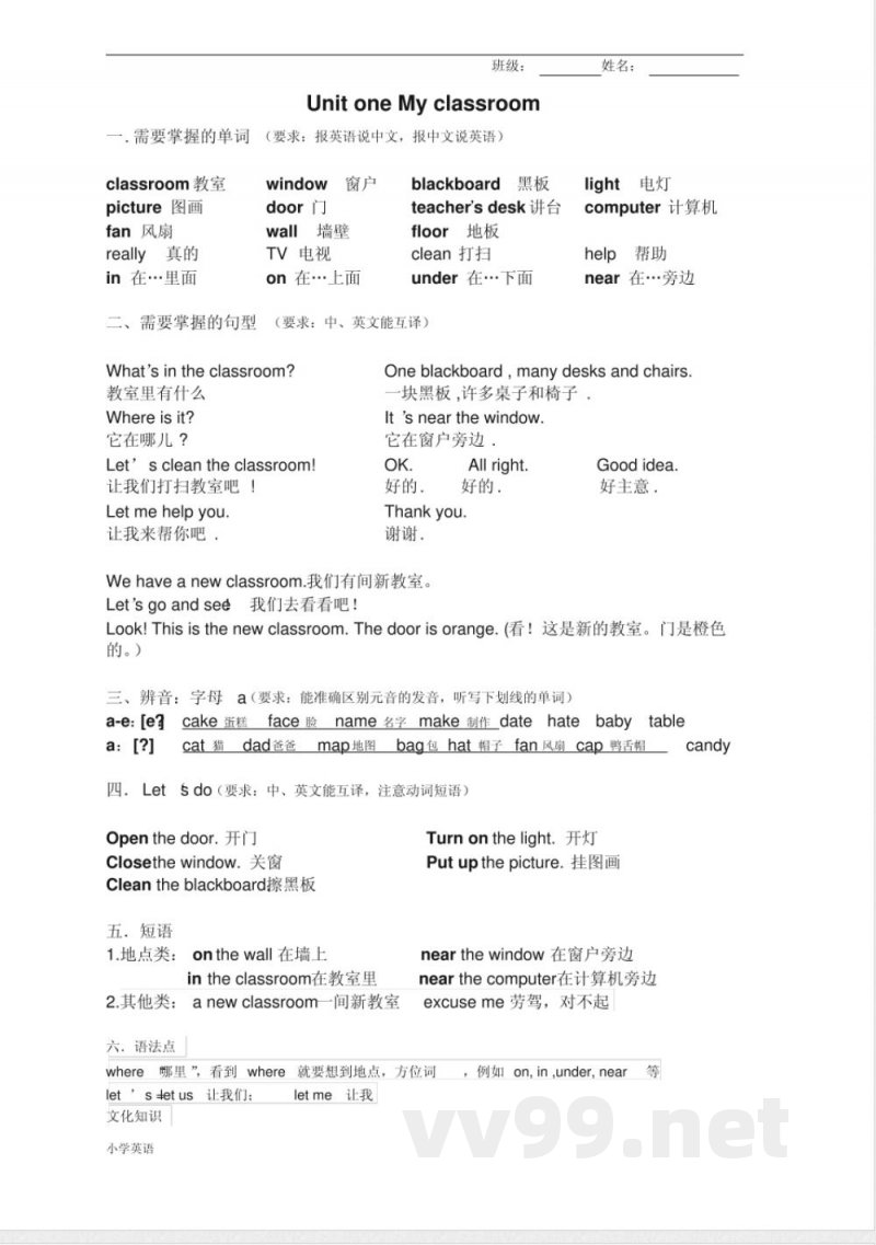人教版四年级英语上册知识点总结