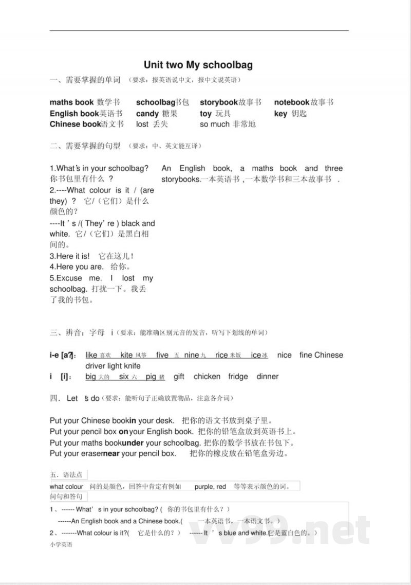 人教版四年级英语上册知识点总结