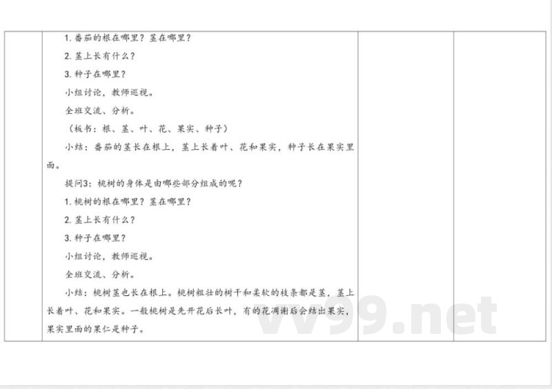 4.1植物的身体 教学设计 湘科版科学三年级下册