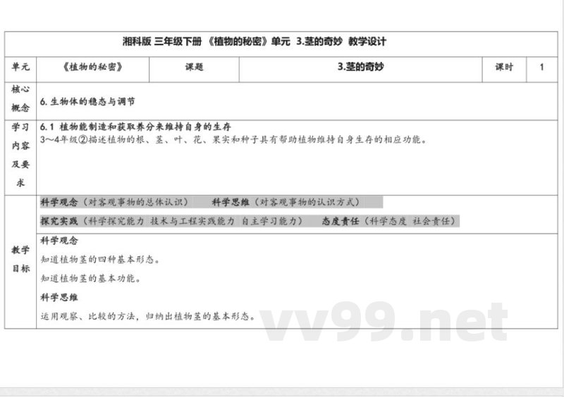 4.3茎的奇妙 教学设计 湘科版科学三年级下册 4.3茎的奇妙 教学设计 湘科版科学三年级下册