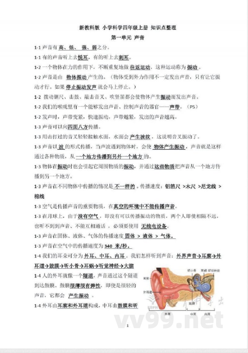 教科版小学科学四年级上册知识点总结(全套)