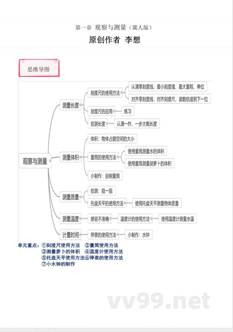冀人版科学三年级上册全册单元知识清单