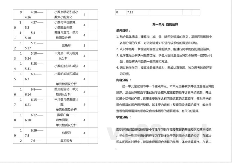 人教版四年级数学下册知识点全册教案