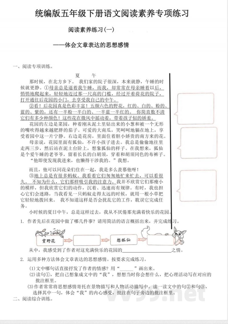 统编版五年级下册语文阅读素养专项练习（有答案）