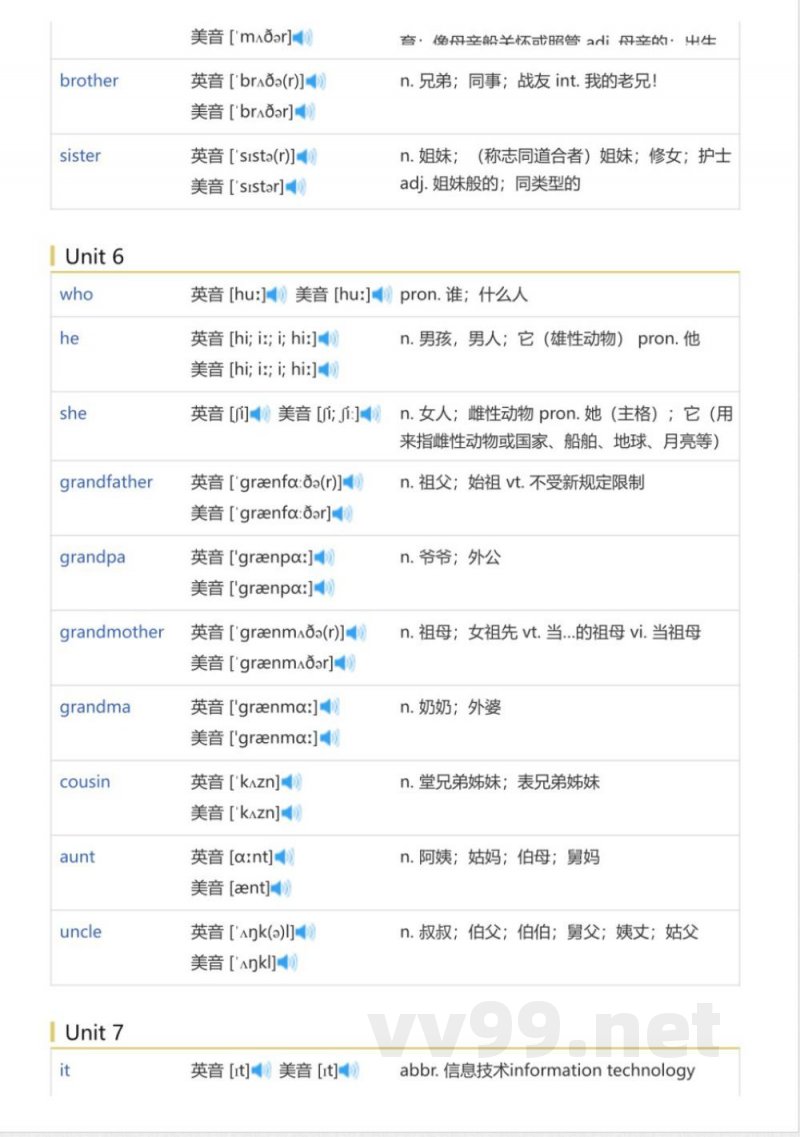 湘少版三年级起点小学英语三年级上（英语单词表）