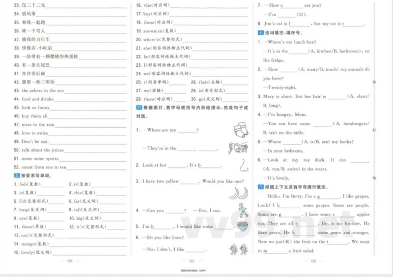 四年级英语上册期末复习专项