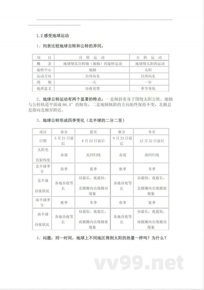 晋教版七年级地理上知识点