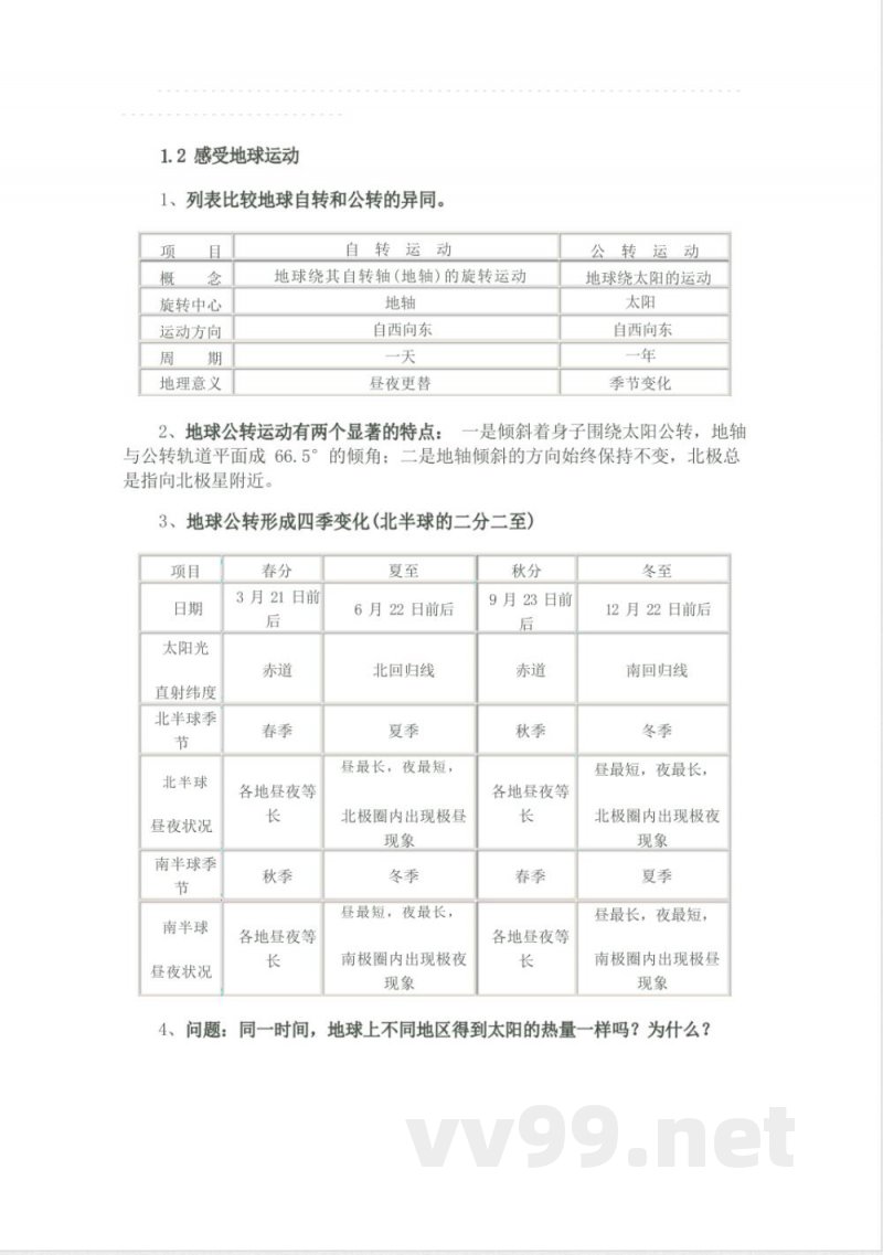 晋教版七年级地理上知识点