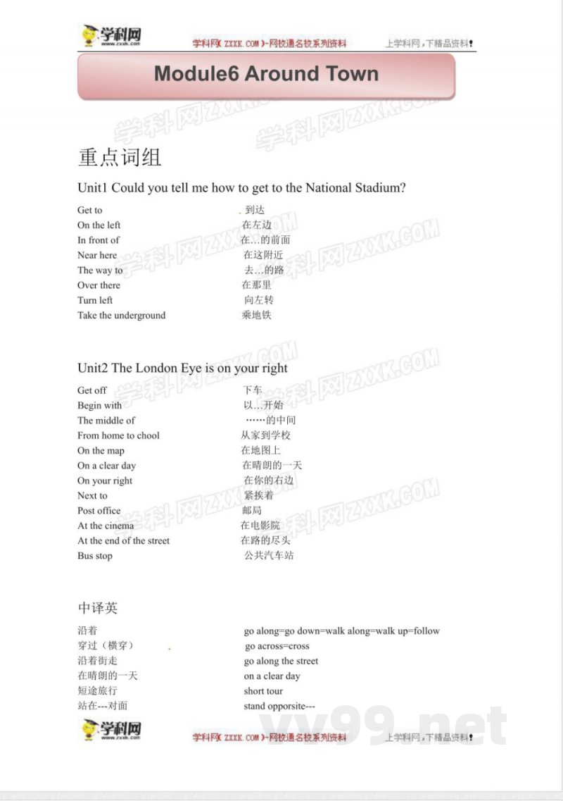 外研版英语七年级下册 Module6知识点