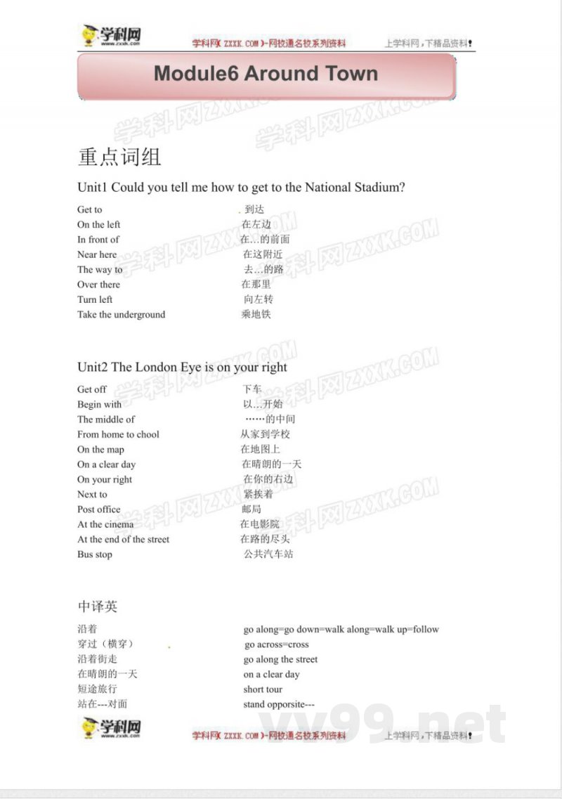 外研版英语七年级下册 Module6知识点(1)