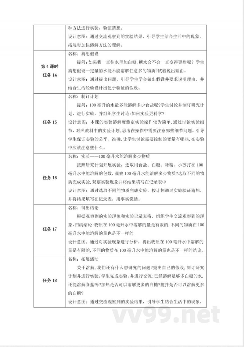 第三单元《溶解的秘密》单元整体设计 科学大象版三年级上册