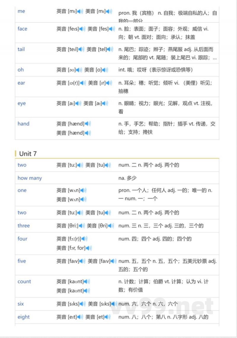 鲁科版五四学制小学英语三年级上册（英语单词表）