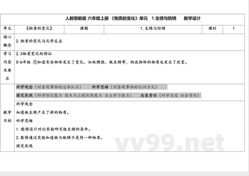 1.生锈与防锈 教案 人教鄂教版科学六年级上册 1.生锈与防锈 教案 人教鄂教版科学六年级上册