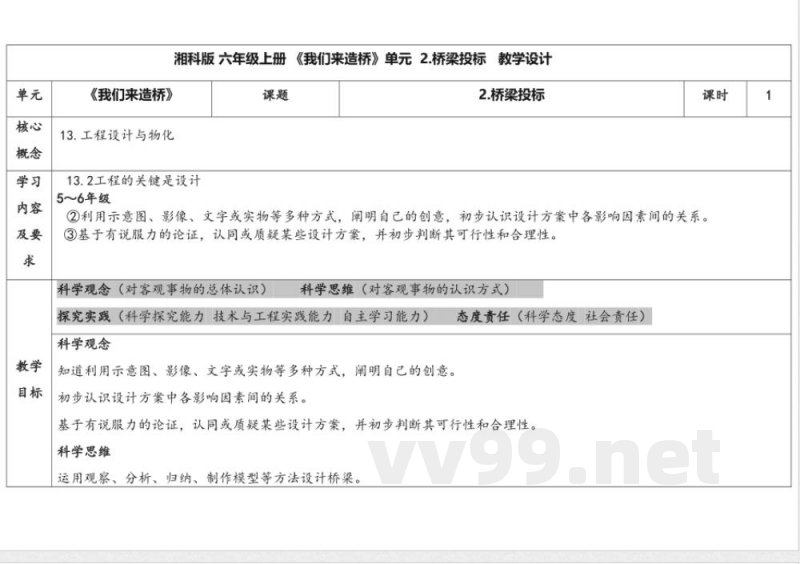 5.2桥梁投标 教学设计 湘科版科学六年级上册 5.2桥梁投标 教学设计 湘科版科学六年级上册