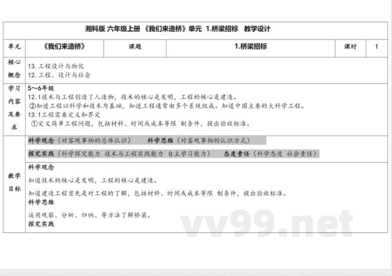 5.1桥梁招标 教学设计 湘科版科学六年级上册 5.1桥梁招标 教学设计 湘科版科学六年级上册