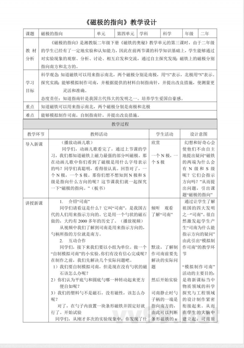 磁极的指向 科学湘科版二年级下册