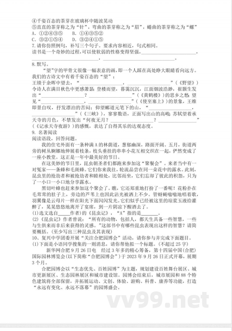 统编版语文八年级上册期末复习训练题（含答案）