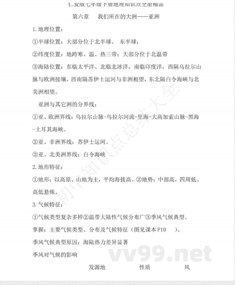 仁爱版地理七年级下册知识点汇总