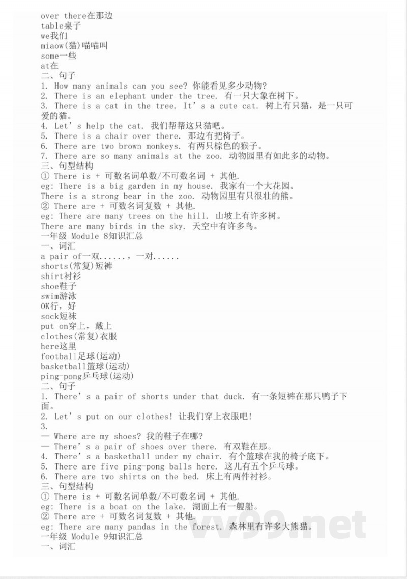 一年级下册英语知识点归纳