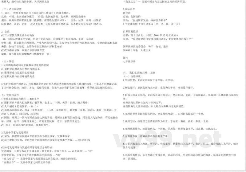 晋教版地理八年级下册识记