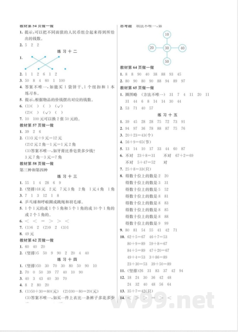 一年级下册数学人教版教材习题答案 一年级下册数学人教版教材习题答案