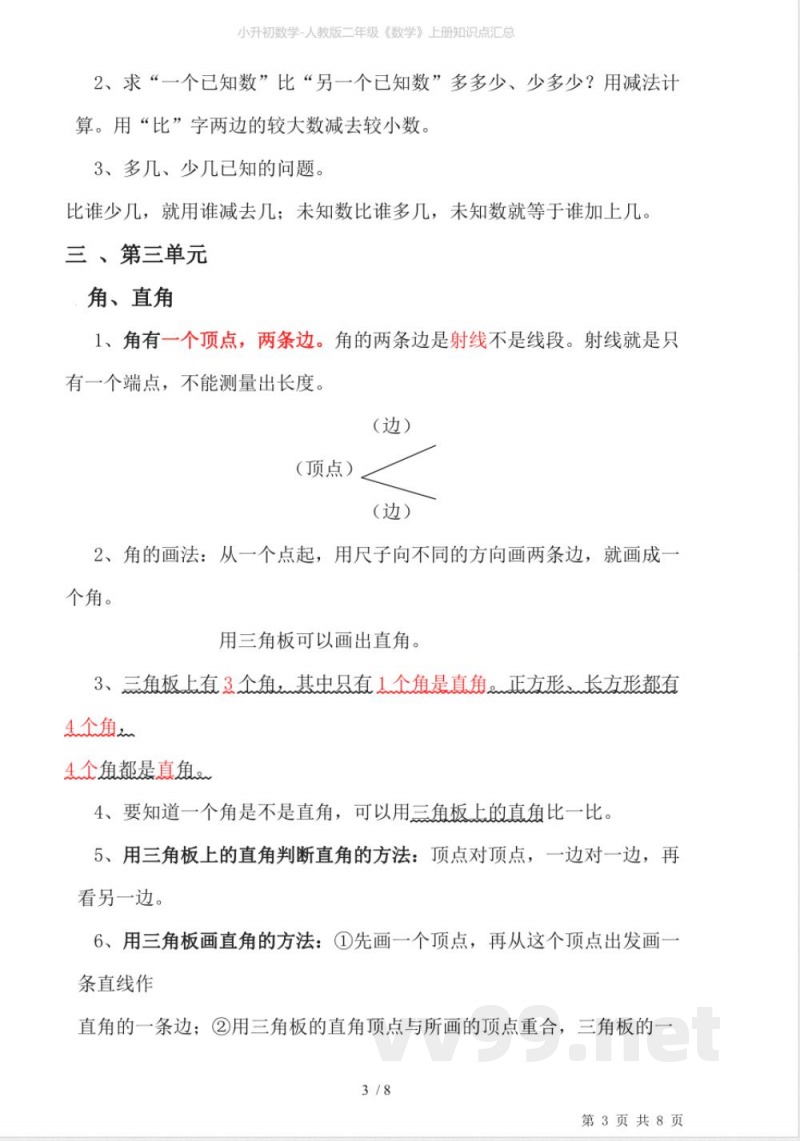 小升初数学-人教版二年级《数学》上册知识点汇总 小升初数学-人教版二年级《数学》上册知识点汇总