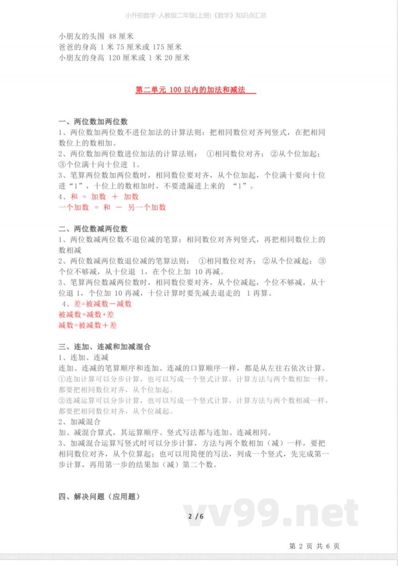 小升初数学-人教版二年级(上册)《数学》知识点汇总