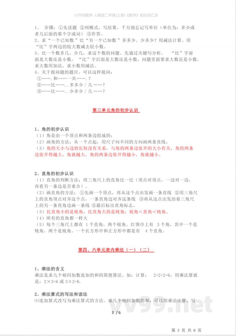 小升初数学-人教版二年级(上册)《数学》知识点汇总