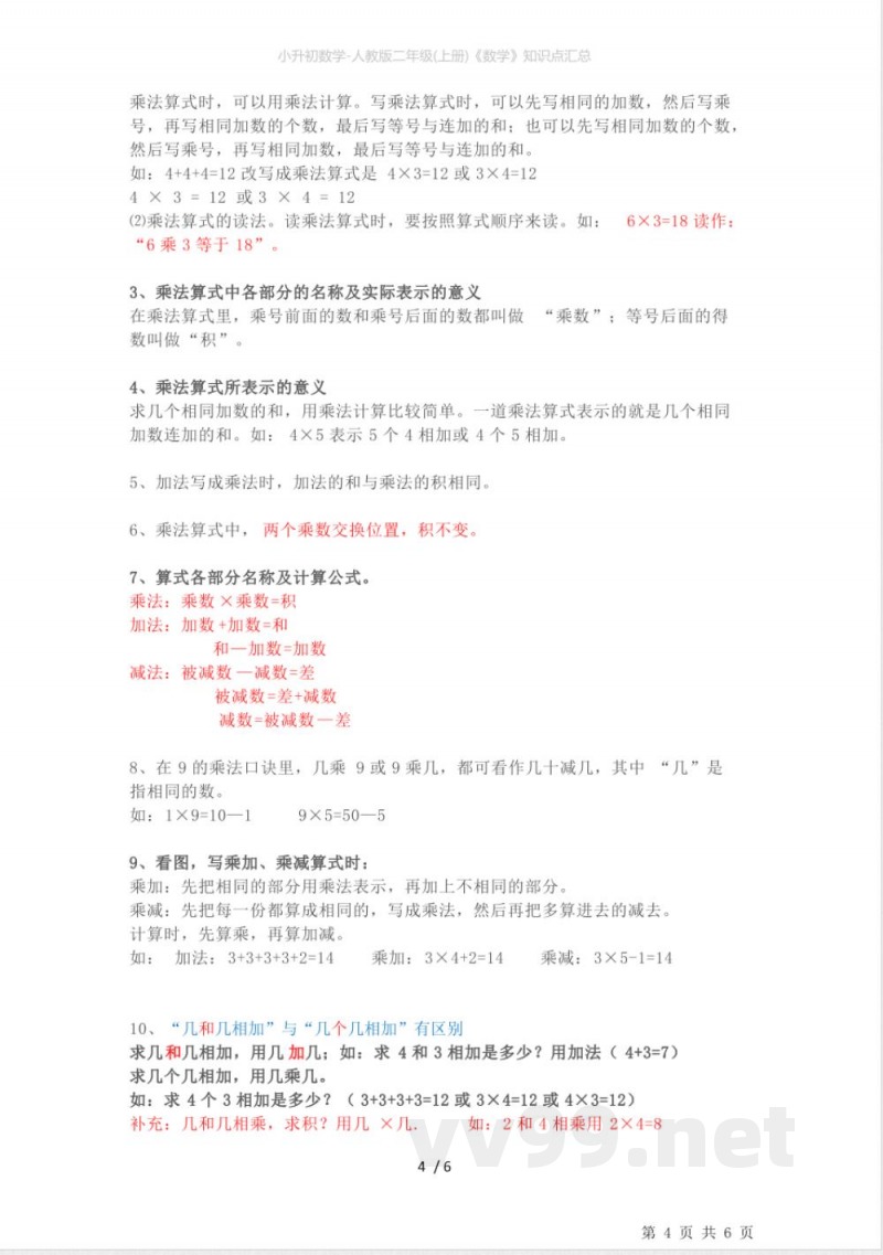 小升初数学-人教版二年级(上册)《数学》知识点汇总