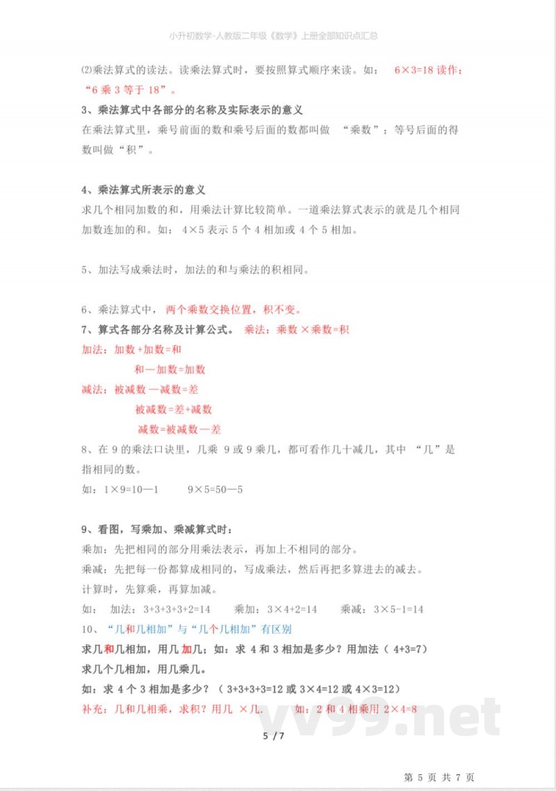 小升初数学-人教版二年级《数学》上册全部知识点汇总