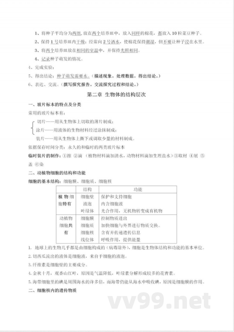 冀少版初中生物七年级上册知识梳理 冀少版初中生物七年级上册知识梳理