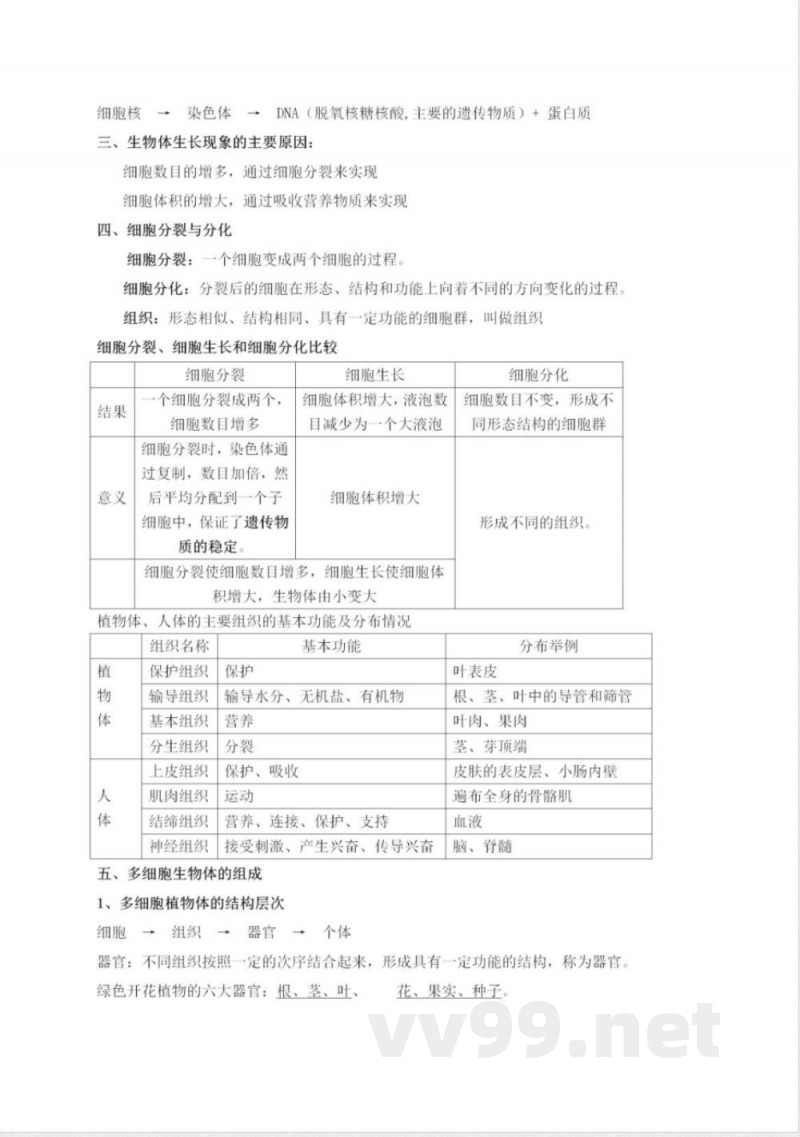 冀少版初中生物七年级上册知识梳理 冀少版初中生物七年级上册知识梳理