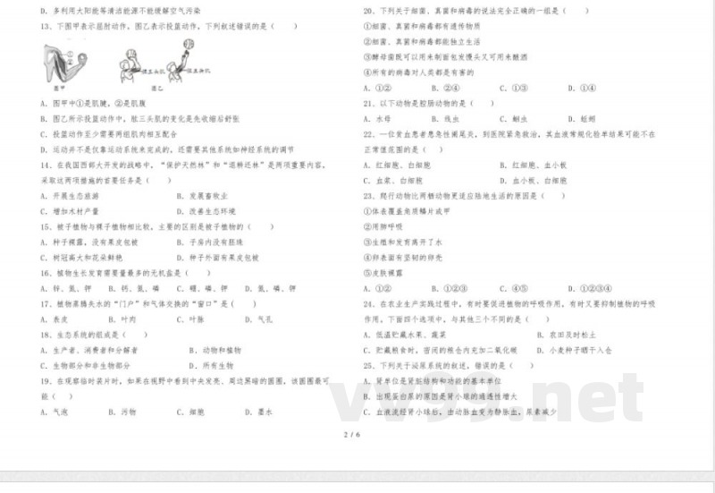 人教版七年级上册《生物》期末试卷(及答案)