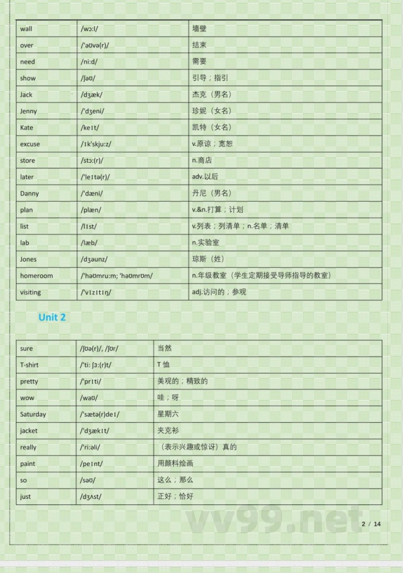 (冀教版)英语七年级上册单词表