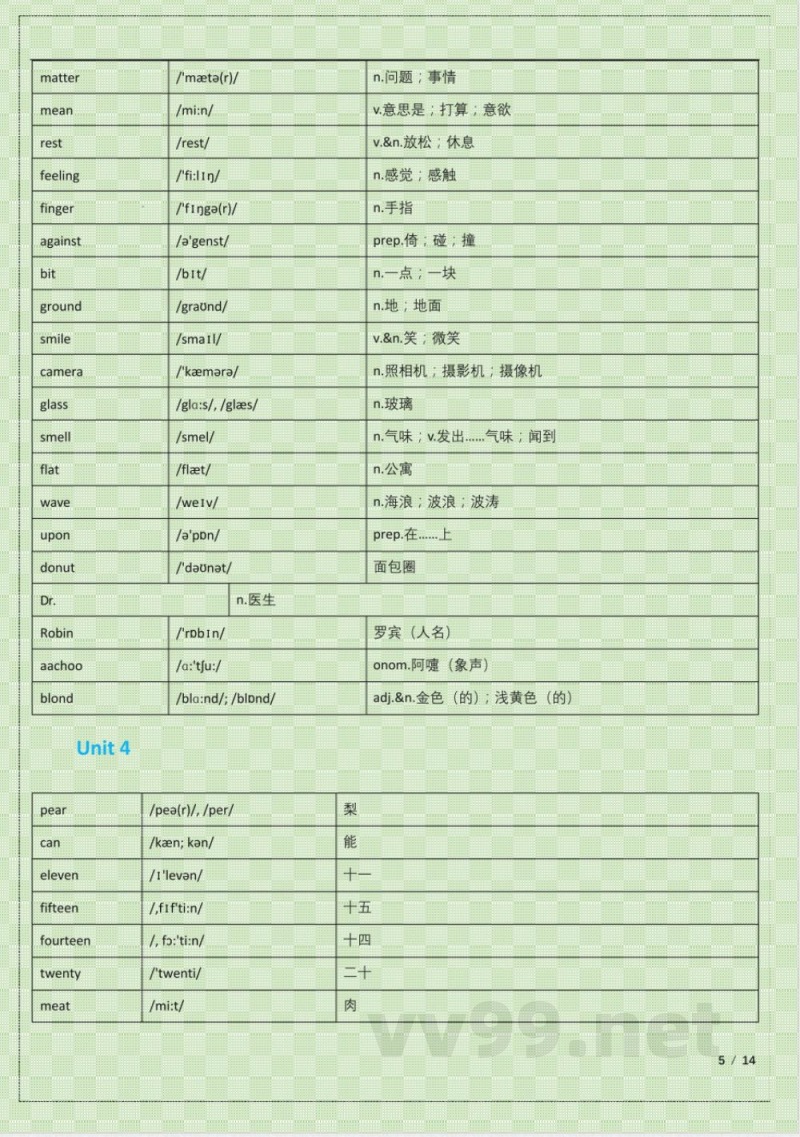 (冀教版)英语七年级上册单词表
