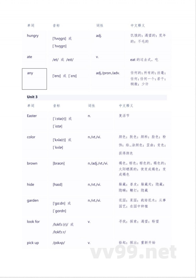 闽教版五年级下册英语单词表