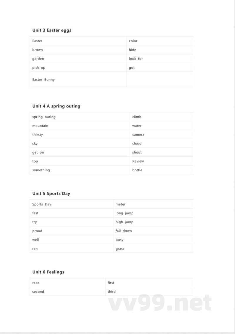 闽教版英语五年级下册单词表 单词默写表表