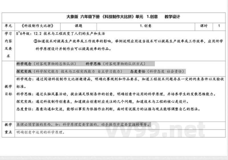 5.1《创意》 教学设计 大象版科学六年级下册