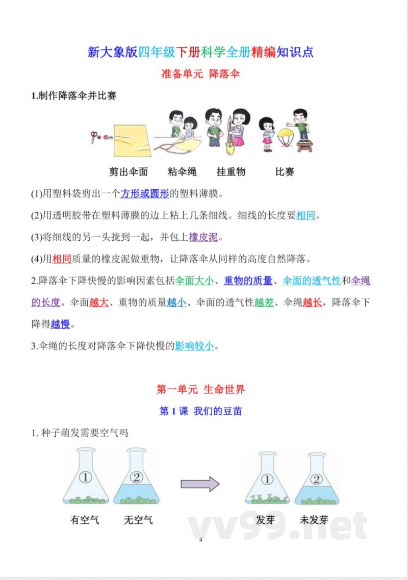 2025年新大象版四年级下册科学全册知识点复习资料