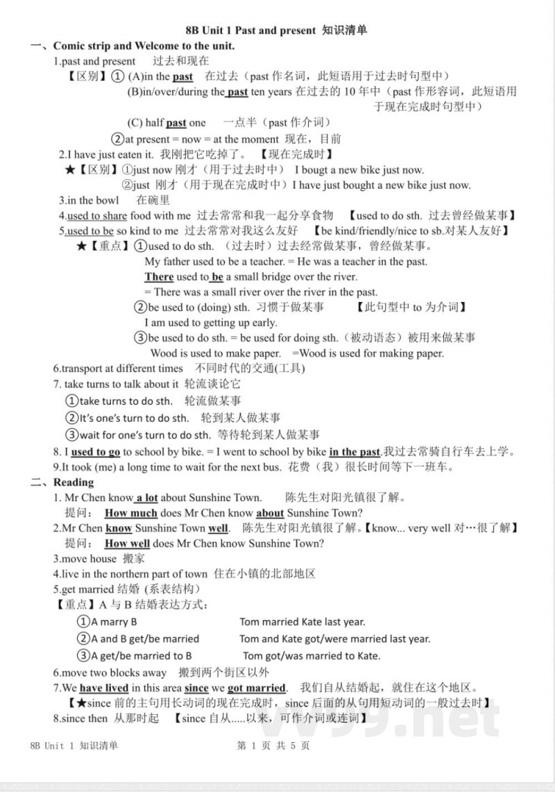 牛津译林版八年级英语下册知识清单