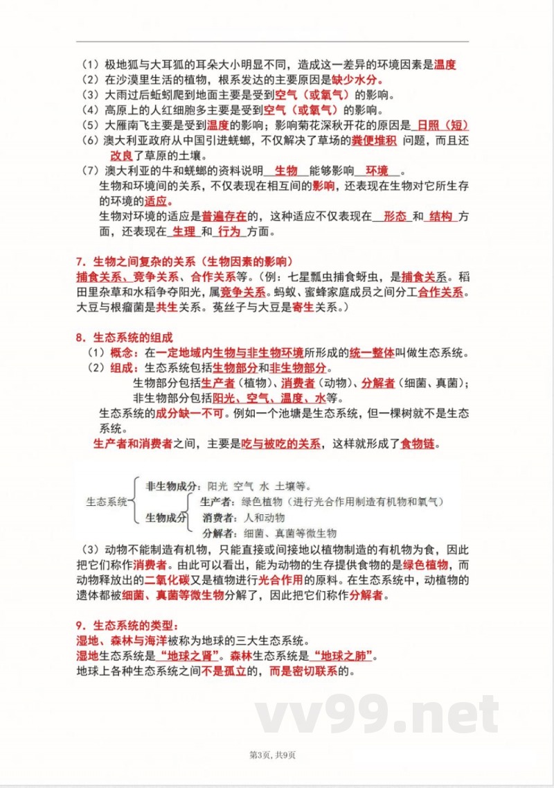 （新苏科版）七年级上册生物知识点总结