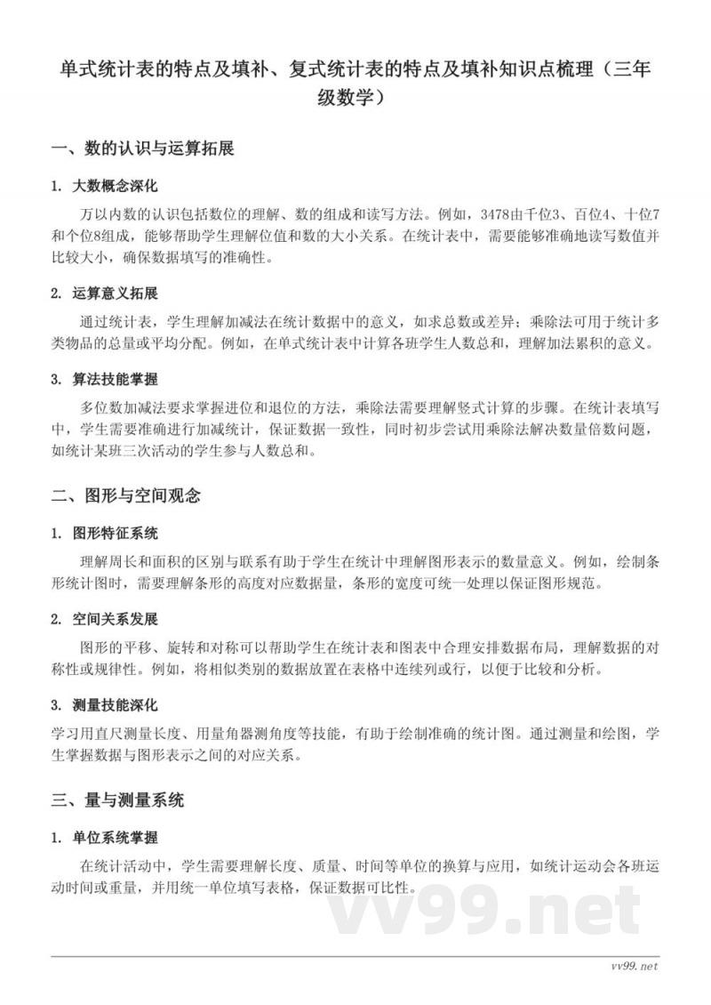 人教版三年级下册数学：单式统计表与复式统计表知识点梳理