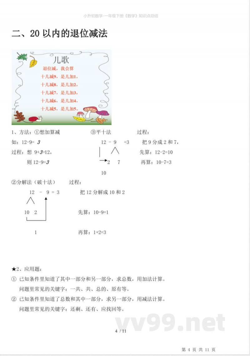 小升初数学-一年级下册《数学》知识点总结