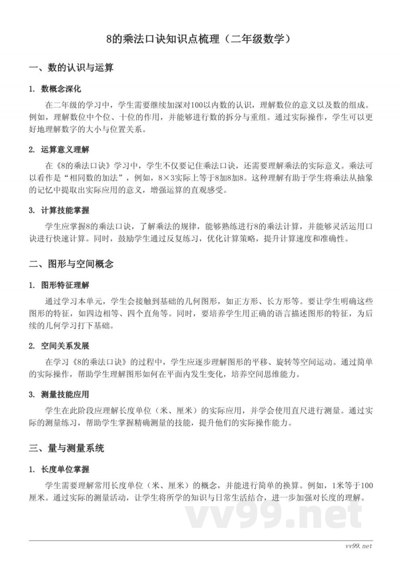 8的乘法口诀知识点梳理(二年级数学,人教版上册) 8的乘法口诀知识点梳理(二年级数学,人教版上册)
